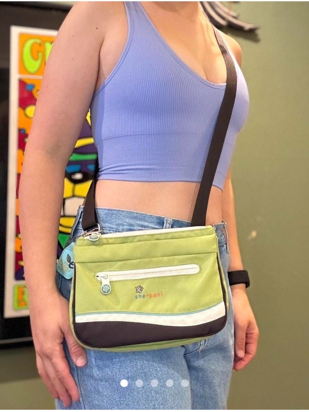 NWT Sherpani Lime Green Crossbody/Hip Bag with Black and White Accent Stripes